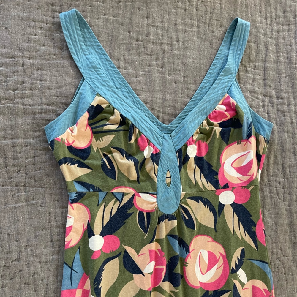 Boden Floral Maxi Dress Green Pink Cotton Blend Size 4 Reg Preppy Vintage - Picture 2 of 8